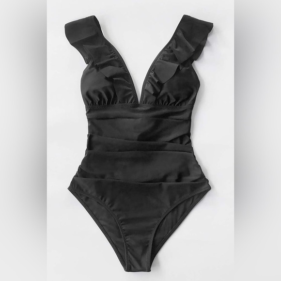 Women's Sexy Ruffle One Piece Swimsuit V Neck Lace Up Beach Monokini - Picture 3 of 5